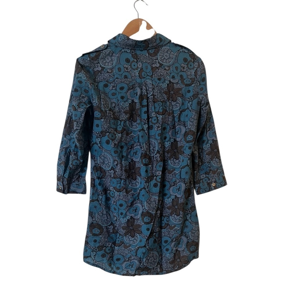 MISS SIXTY Retro Floral Button Front Dress – 100% Cotton -Blue & Brown - S View 2